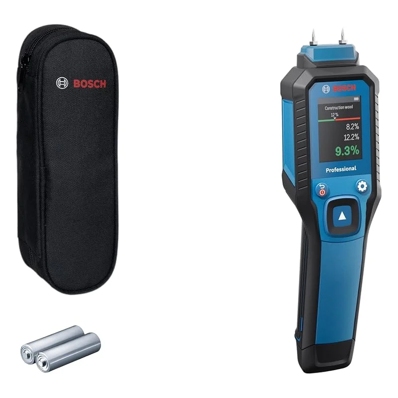 Bosch Professional Igrometro GMP 1-13 (con pin di misurazione, misura 37 tipi di legno e 10 materiali da costruzione, protezione IP65, LCD ad alto contrasto, 2 batterie AA, custodia) — Umidificatore