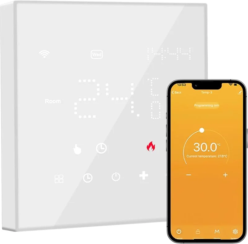 Termostato intelligente WiFi per riscaldamento a pavimento e caldaia a gas, programmabile, termostato intelligente digitale, supporto Alexa, controllo vocale Google Home + telecomando app, bianco