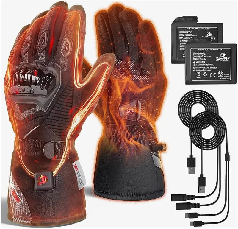 IRON JIA'S Guanti Riscaldati Moto Uomo Invernali 2025 Nuova Porta di Ricarica USB da 3000 mAh cavo di Ricarica 2 in 1 Touchscreen Impermeabile e Antivento Adatti per Moto Escursionismo Sci XL — Abbigliamento riscaldato