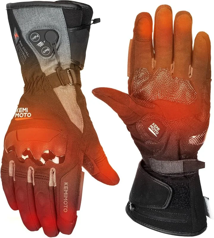 KEMIMOTO Guanti Riscaldati Moto Uomo, Ricaricabili Guanti Invernali Impermeabili con 3000 mAh Batterie e Doppia Zona di Riscaldamento, Adatti da -20°C a -5°C, Ideali per Moto Ciclismo — Abbigliamento riscaldato