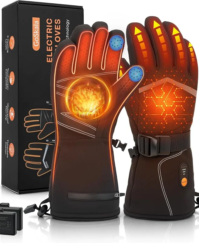 Guanti riscaldanti per uomo e donna, 7, 4 V, 3000 mAh, guanti elettrici con 3 livelli di riscaldamento e funzione touch, bici, S — Abbigliamento riscaldato