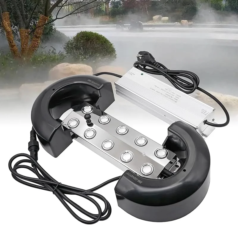 Creatore di Nebbia 10 Teste Nebulizzatore Ultrasonico con Alimentatore di Rete Impermeabile da 350W Dispositivo di Nebbia Pesante 7 L, H Umidificatore per Giardino Paesaggi Serre