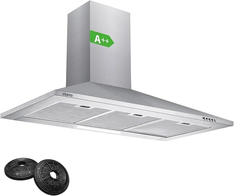 CIARRA CBCS9201 Cappa Aspirante 90 cm Classe A++, 406 m³, h 60dB Argento — Riscaldamento