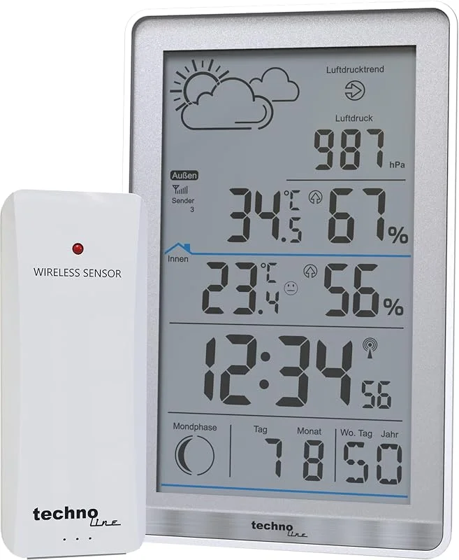 Stazione meteorologica wireless WS9218 con trasmettitore esterno TX106-TH, temperatura interna, temperatura esterna, umidità, pressione atmosferica, previsioni — Umidificatore