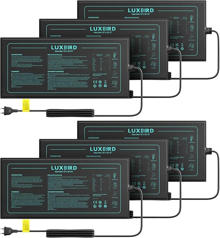 Luxbird Tappetino riscaldante per piante, confezione da 6 tappetini riscaldanti impermeabili da 20 W, per serra da interni, giardini, serre, terrario, animali domestici, rettili, tappetini riscaldanti — Riscaldamento