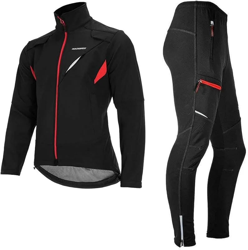 ROCKBROS Giacca Pantaloni Abbigliamento Ciclismo Invernali Tuta Sportiva Antivento Impermeabili Caldo Set Giacca e Pantaloni Taglia Europea Uomo Donna Unisex — Abbigliamento riscaldato