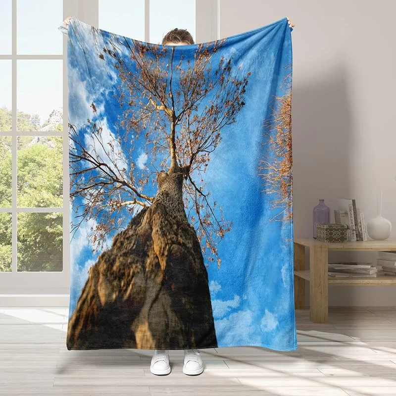 Albero Coperta di Flanella 220x240cm, Nuvole Blanket Morbido Caldo e Confortevole, Modello di Copert con Stampa 3D, Adatto a Tutte le Stagioni — Riscaldamento