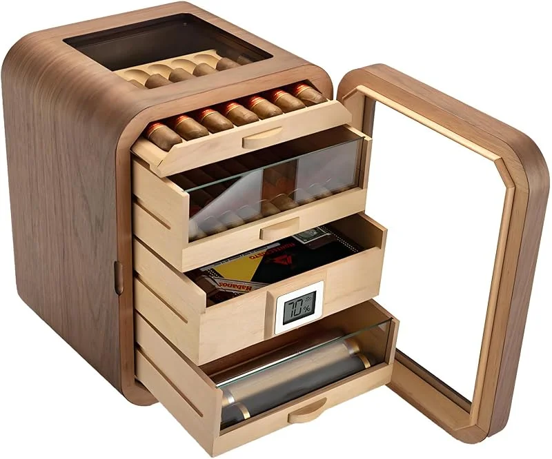 Armadio umidificatore per sigari in Legno di Cedro con igrometro Digitale, Armadio per la conservazione dei sigari, Armadio per sigari Silenzioso a Temperatura costante A(withsunroof)