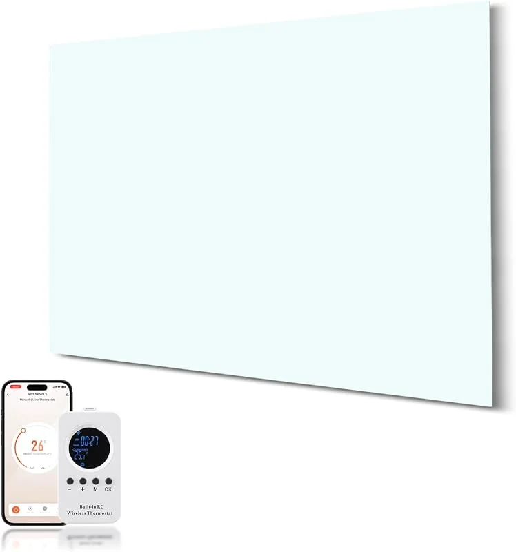 Riscaldamento a infrarossi in vetro 600 W – Riscaldamento a infrarossi a parete fino a 120 gradi Celsius per 10-20 ㎡ – Riscaldamento elettrico intelligente con telecomando e WiFi (Tuya APP