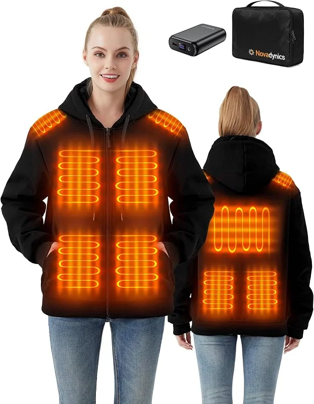 Felpa Riscaldata per Donna Giacca Riscaldata con Batteria 7.4V 16000mAh, Giubbotto Termico con 9 Zone di Riscaldamento, Felpe con Cappuccio Riscaldate per Sci, Corsa, Moto — Abbigliamento riscaldato