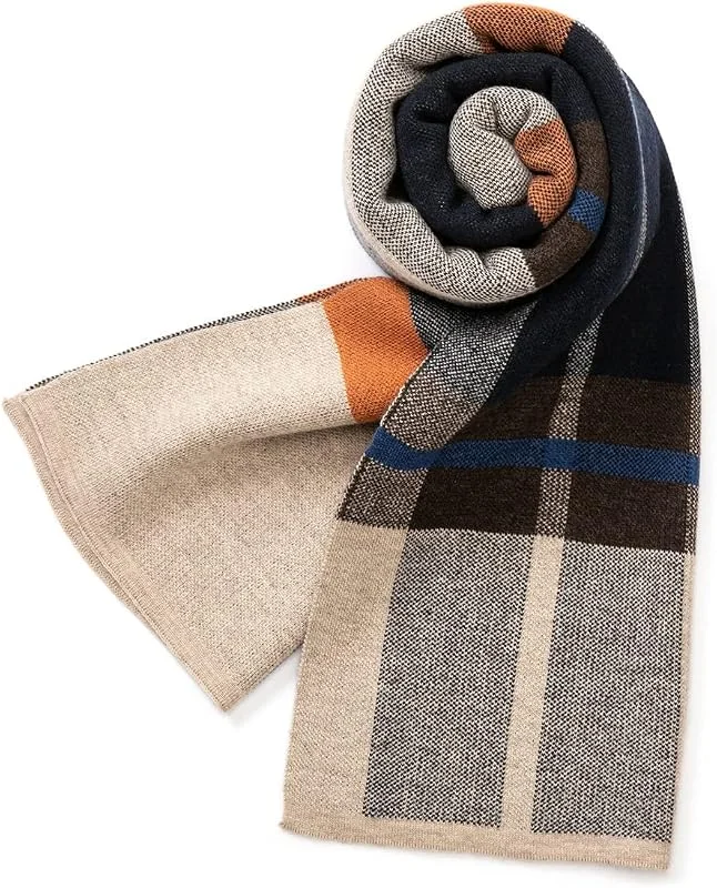 Villand Sciarpa Lavorata a Maglia Scozzese in Lana Merino Australiana per Uomo, Cravatte Calde e Morbide Invernali Scozzesi con Confezione Regalo, 30CM W x 180CM L — Abbigliamento riscaldato