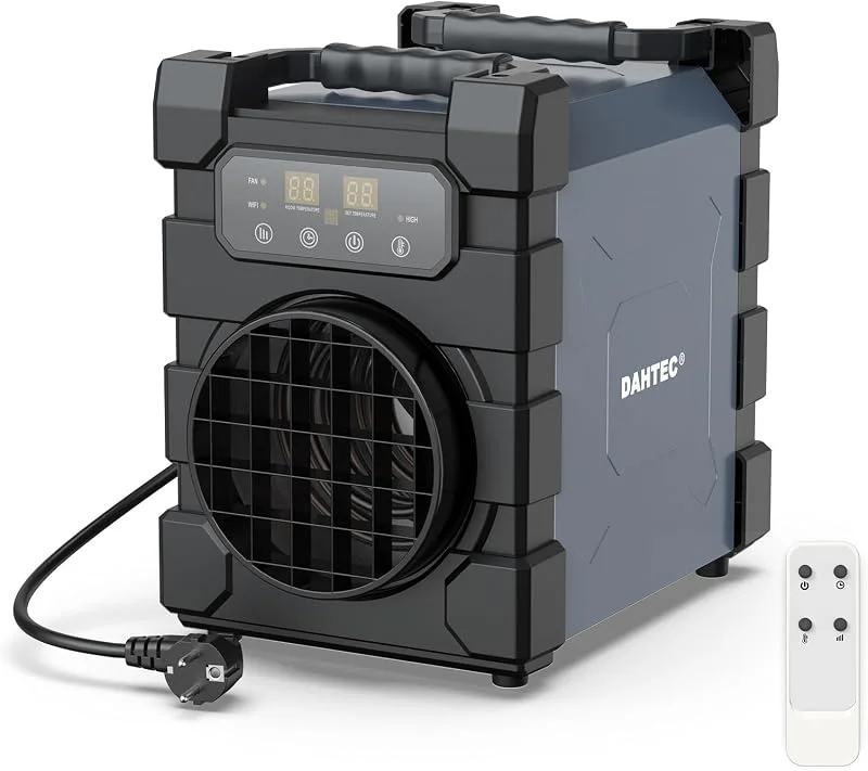 DAHTEC Termoventilatore Professionale 2000W - Stufetta Elettrica - ECO & Involucro Robusto in Acciaio - WIFI, Telecomando Senza Fili, Display Digitale — Riscaldamento