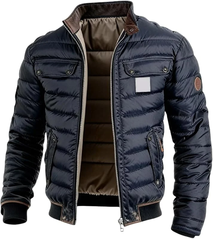 Generisch Giacca in tessuto misto con inserti a contrasto per attività all'aria aperta, caldo cappotto con cerniera per uomo — Abbigliamento riscaldato