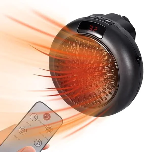 Presa Mini Termoventilatore, 900W Prese Riscaldatore, Presa Termoventilatore con Telecomando, Riscaldatore per presa in Ceramica PTC Portatile Bagno, prese a Parete termoventilatore per Bagno (Nero) — Riscaldamento