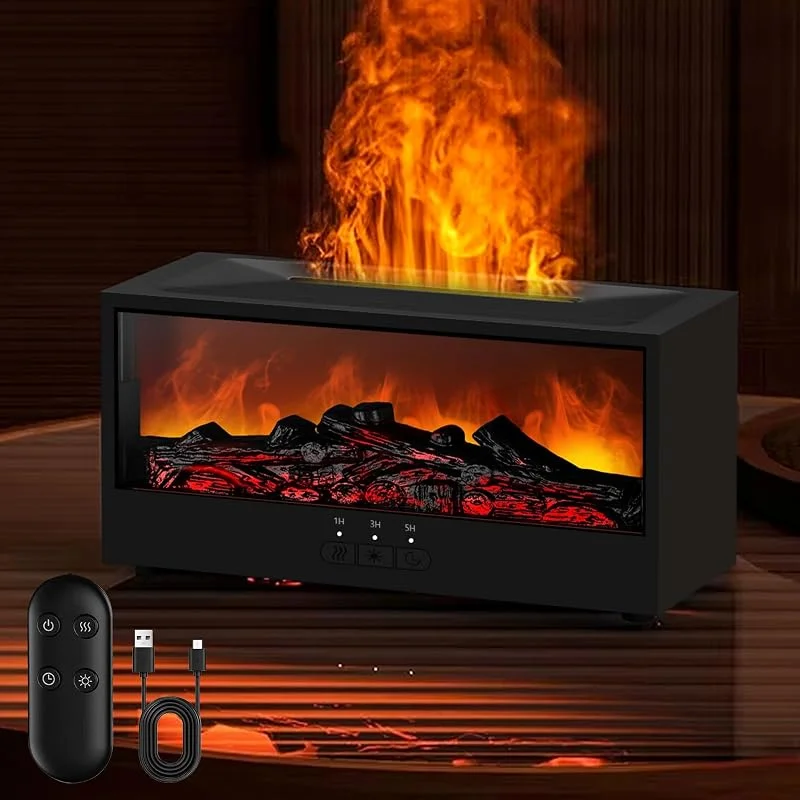 Diffusore di aromi, diffusore di aromi con camino a LED, 7 luci colorate, umidificatore con telecomando, diffusore di oli essenziali, 3 timer, spegnimento automatico per casa, ufficio