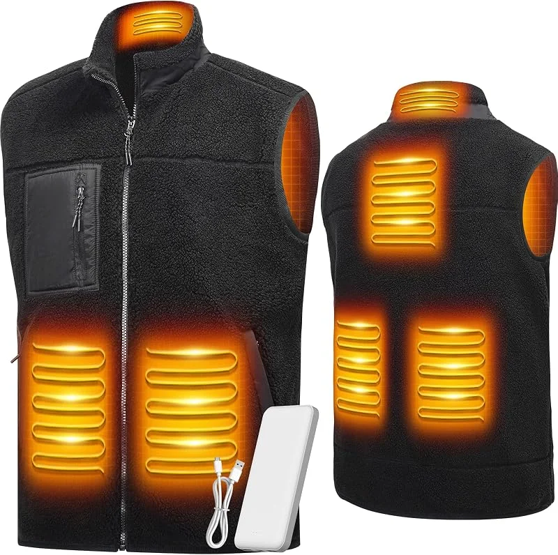 LABCOOL Gilet riscaldato in pile polare ricaricabile tramite USB con batteria da 10000 mAh, maglia elettrica lavabile a 3 livelli di calore — Abbigliamento riscaldato