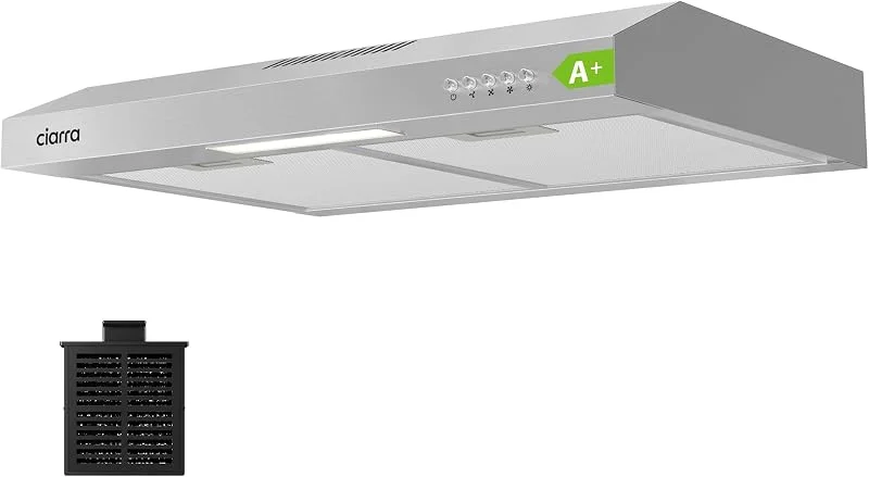 CIARRA AWS6903D A+ Cappa Aspirante 60 cm Cappa da Cucina Argento 58dB — Riscaldamento