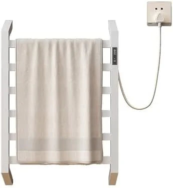 Scaldasalviette termostatico, scaldasalviette a Parete in Acciaio Inox con Timer, scaldasalviette Elettrico per Bagno, Hotel, saloni e Spa, Right Line, Bianco — Riscaldamento