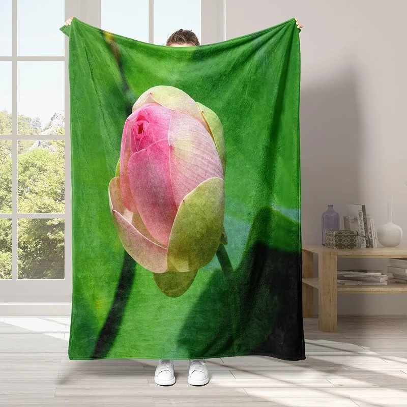 Loto Coperta di Flanella 220x240cm, Foglia di Loto Blanket Morbido Caldo e Confortevole, Modello di Copert con Stampa 3D, Adatto a Tutte le Stagioni — Riscaldamento