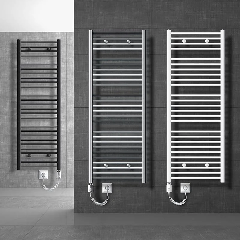 ECD Germany Riscaldatore da bagno elettrico 300 x 800 mm antracite semplice con alimentazione laterale con presa di riscaldamento 300 W cromata - scaldasalviette