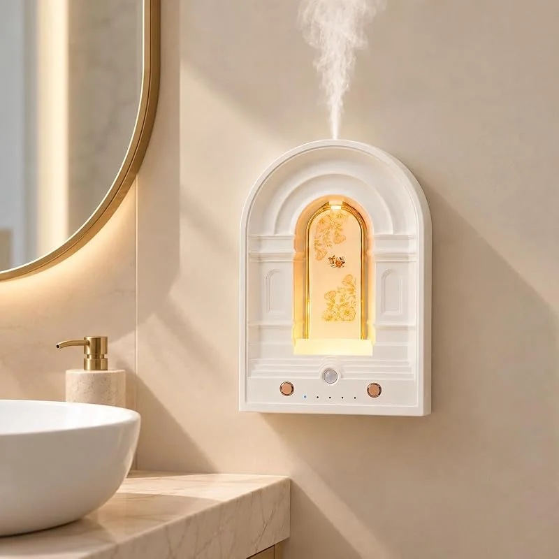 Diffusore Profumo Ambiente Senza Fili 90 ml Fragranza Arancia, Senza Acqua con Sensore PIR, Luce Notturna, Timer e 5 Modalità, Design ad Arco Romano, da Parete o Tavolo per Bagno, Camera e Soggiorno — Casa e cucina