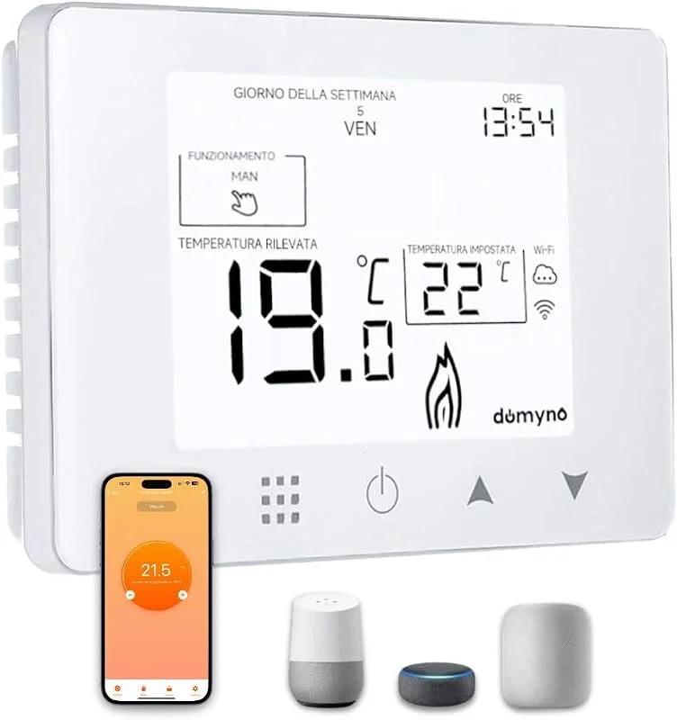 domyno TERMOSTATO WIFI SMARTPHONE APP ALEXA GOOGLE CRONOTERMOSTATO INTELLIGENTE CALDAIA DA PARETE ALIMENTAZIONE 90-240 Vac (display ITALIANO) — Riscaldamento