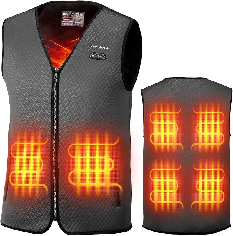 KEMIMOTO Gilet Riscaldato Uomo, Elettrico Gilet Riscaldato con 6 Elementi Riscaldanti, USB Giubbotti Riscaldati con 3 Temperature per all’aperto Lavoro Sci Escursionismo Caccia Moto (Senza Batteria) — Abbigliamento riscaldato