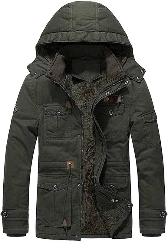 Generisch Cappotto invernale da uomo, spesso, giacca cargo di media lunghezza, per attività all'aperto, tempo libero, uso quotidiano — Abbigliamento riscaldato