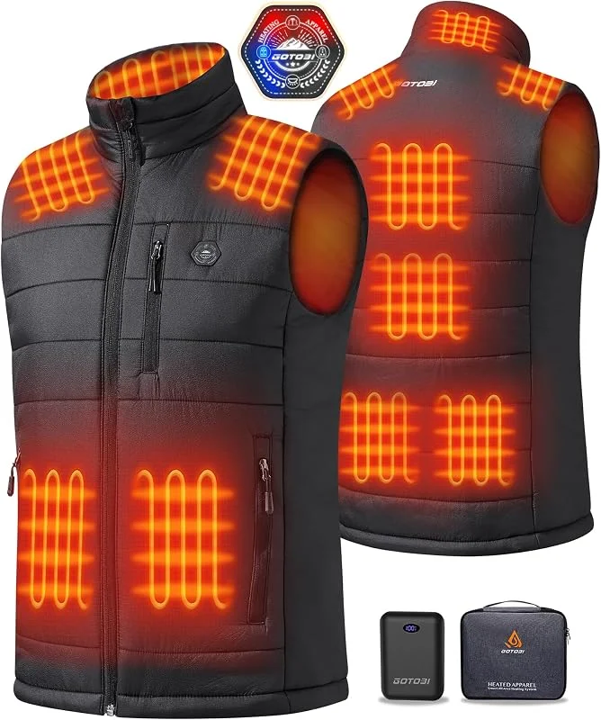 Gilet riscaldante da uomo con 16000 mAh, 7, 4 V, 9 zone di riscaldamento, gilet riscaldabile con 3 temperature regolabili, gilet riscaldato per attività all'aperto, motociclismo, ciclismo — Abbigliamento riscaldato