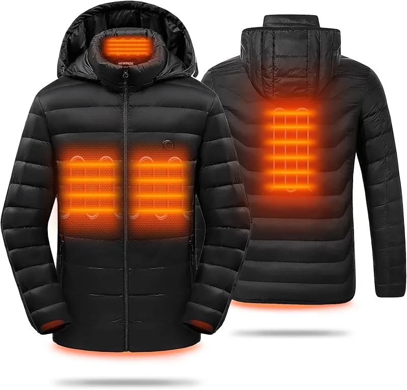 HEWINZE Giacca riscaldata da uomo con cappuccio, piumino caldo da donna con batteria 5V 10000mAh, giacca invernale per escursionismo all'aperto, caccia, campeggio in moto — Abbigliamento riscaldato
