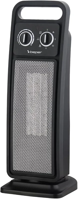 BEPER P203TER002 Termoventilatore Ceramico a Torretta, Stufetta Elettrica 2000W con Oscillazione Automatica, Termostato Regolabile, 2 potenze, Sicuro con Autospegnimento — Riscaldamento