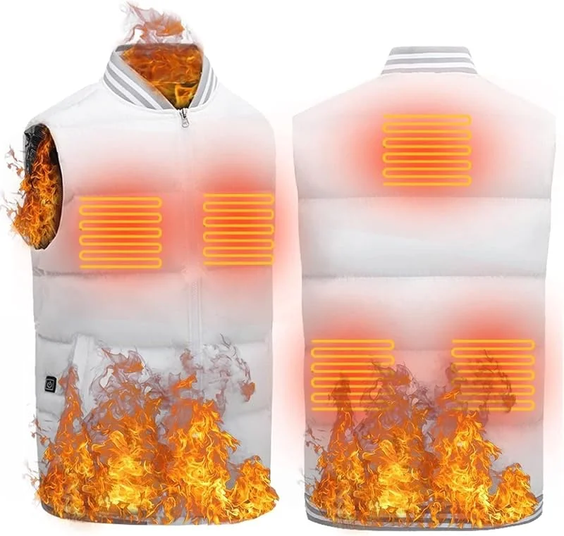 Abbigliamento Termico Invernale da Caccia, Gilet con Controllo Intelligente della Temperatura, Giacca riscaldante for Moto, Ciclismo, Caccia e Pesca(White with Battery, 3X) — Abbigliamento riscaldato