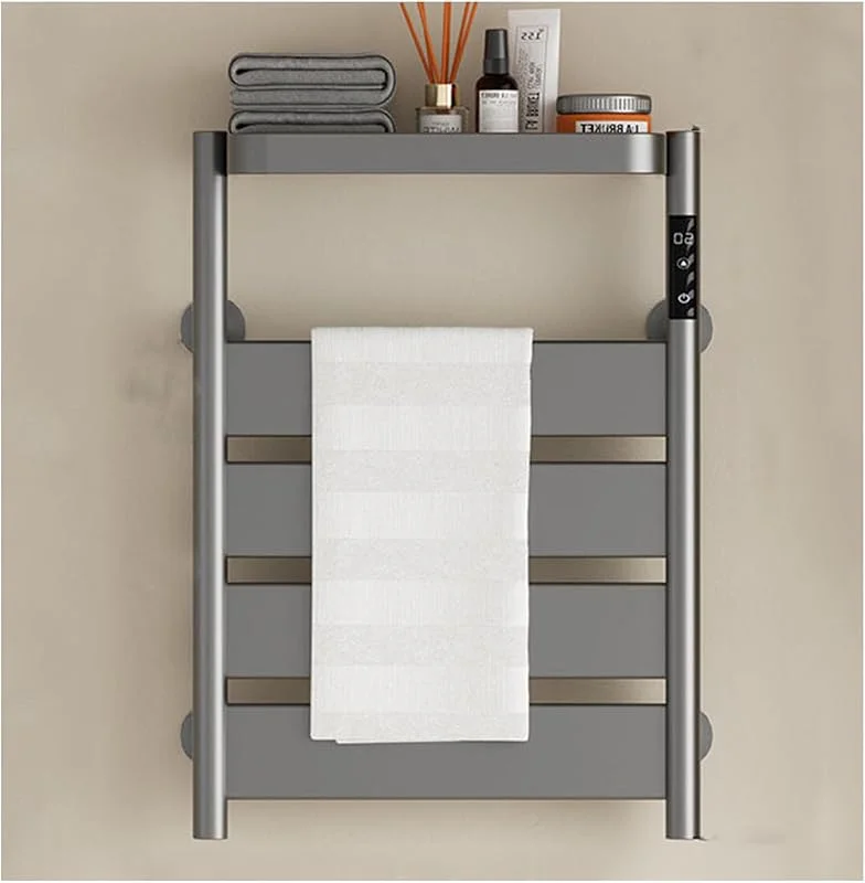 Scaldasalviette Grigio con Timer, scaldasalviette a Parete per Accappatoi, Coperte e Asciugamani, mensola salvaspazio per Il Bagno, scaldasalviette efficiente, Design a Linea sinis — Riscaldamento