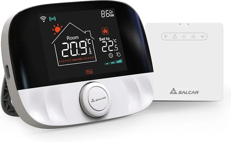 SALCAR Termostato intelligente WiFi per caldaia a gas T9W RF Termostato per radiatore con ricevitore Tuya programmabile, termostato da parete, compatibile con Amazon Alexa & Google Home — Riscaldamento