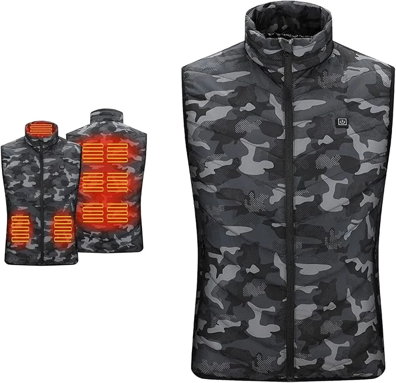 Gilet Riscaldato Uomo Doona Lavabile 5 Zone con USB e 3 Temperature Piumino Riscaldate Senza Maniche 100 Grammi Smanicato Riscaldata Imbottita Trapuntata per Sci Caccia Moto Pesca Trekking Bici — Abbigliamento riscaldato