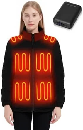Giacca Riscaldata Donna con Batteria da 18400 mAh, Giubbotto Gilet Pile Riscaldato Donna con Power Bank, Invernale Abbigliamento Riscaldato Lavoro, 10 Zone di Riscaldamento