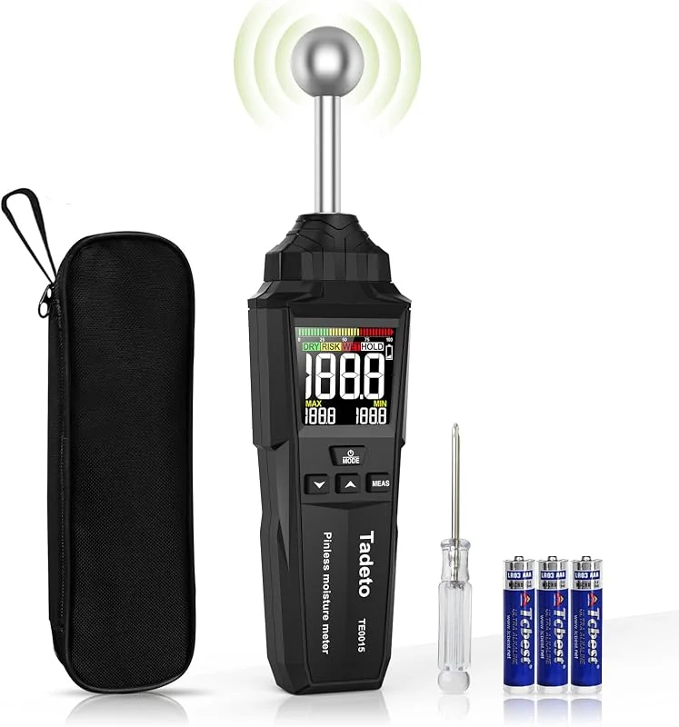 Misuratore di Umidità, Misuratore Umidità Muri con LCD a Colori E allarme Acustico, Per Tutti i Materiali da Costruzione, Pareti, Legno, Intonaco, Muratura, Profondità di Analisi 20-40 mm（Nero） — Umidificatore