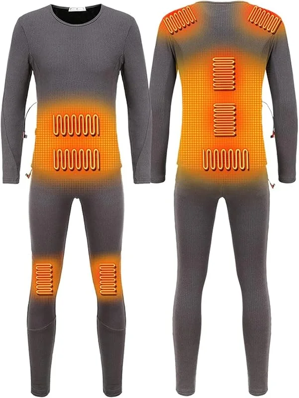 Completo Intimo Termico riscaldato, Completo Invernale in Velluto Spesso Elettrico(Grey, 2X) — Abbigliamento riscaldato