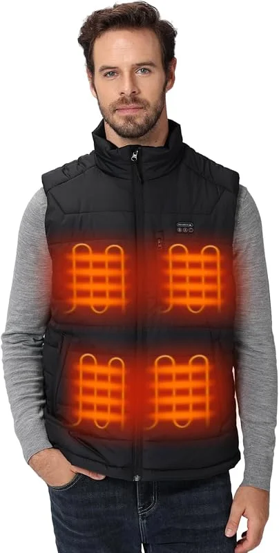 Gilet riscaldato da uomo con batteria 16000 mAh 7, 4 V inclusa, gilet elettrico riscaldato da uomo con 9 zone di riscaldamento per sci — Abbigliamento riscaldato
