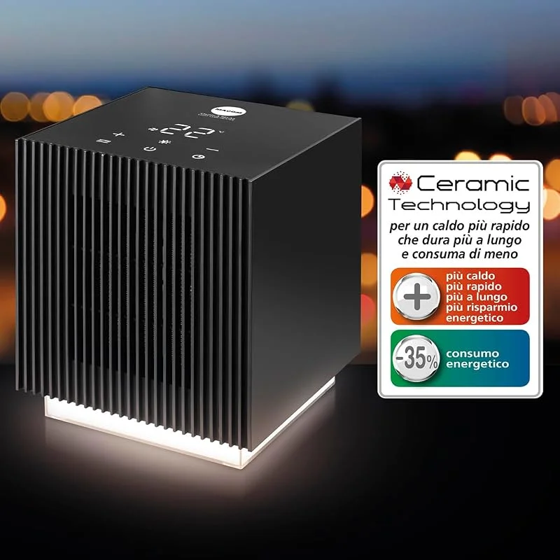 MACOM Termoventilatore Ceramico 2000W con Display LED e Luce Soffusa Atmosfera – Riscaldamento Rapido ed Elegante – Enjoy & Relax 931 Light Cube Heater