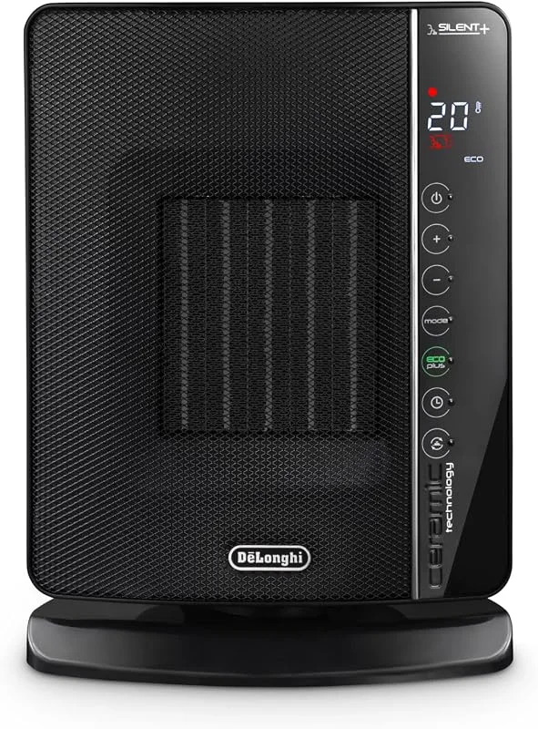 De'Longhi DCH7993ER.BC Termoventilatore Verticale, Tecnologia ceramica, Silenzioso, 3 livelli di potenza, ventilazione estiva, TIMER 24H, Funzione Eco-Energy, luce, anti-ribaltamento, leggero, nero — Riscaldamento