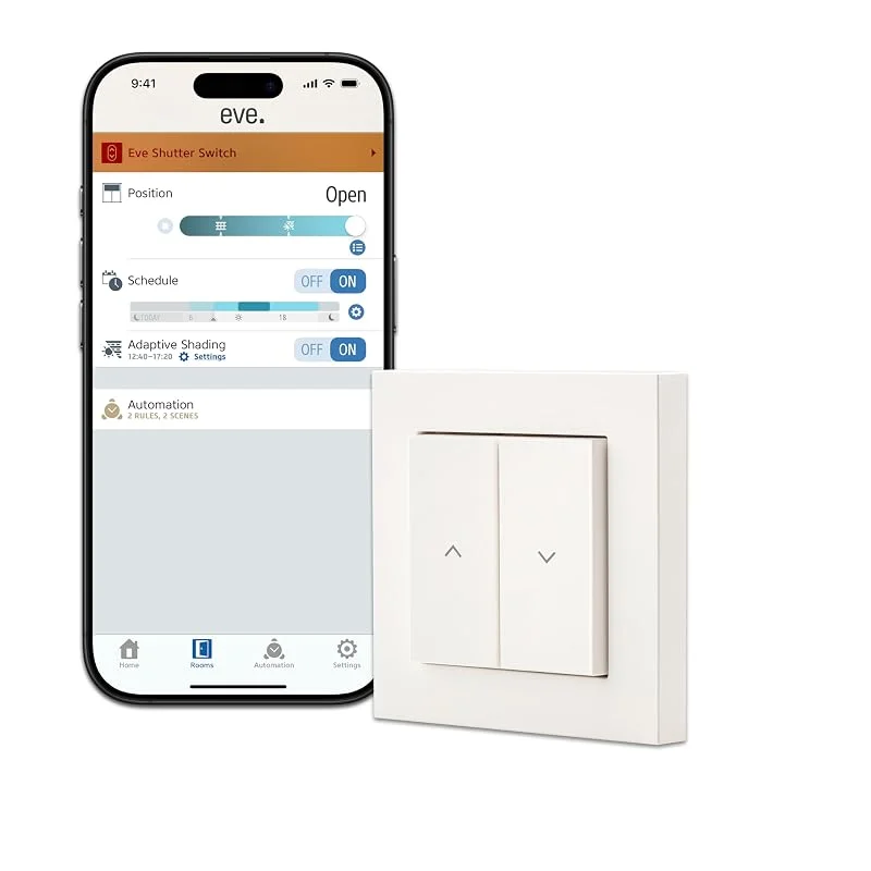 Eve Shutter Switch (Matter) – Regolatore intelligente per tapparelle, per l'app Casa di Apple, Alexa, Google Home, SmartThings, Home Assistant, Thread, richiede un Thread Border Router e un conduttore — Riscaldamento