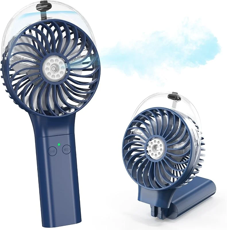 COMLIFE 3000mAh Ventilatore USB da Mano Portatile con Umidificatore di Raffreddamento e Batteria Ricaricabile Mini Ventola da Tavolo 180° Pieghevole Notturna a Spruzzo d'Acqua per Uso Interno, Esterno
