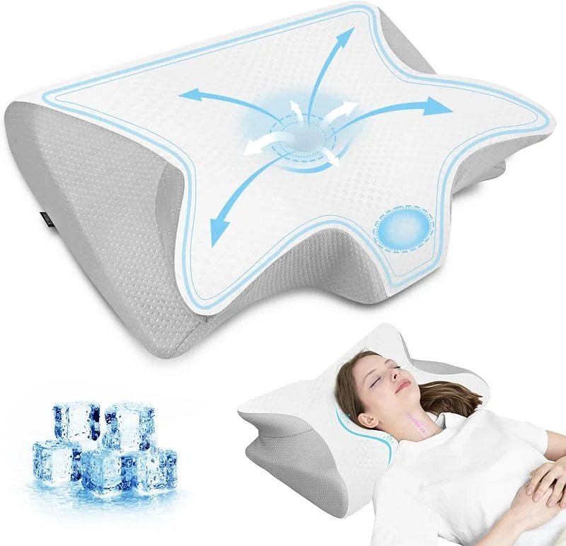 HOMCA Cuscino Cervicale 2 in 1 Memory Foam per Dormire Grigio Rinfrescante — Riscaldamento