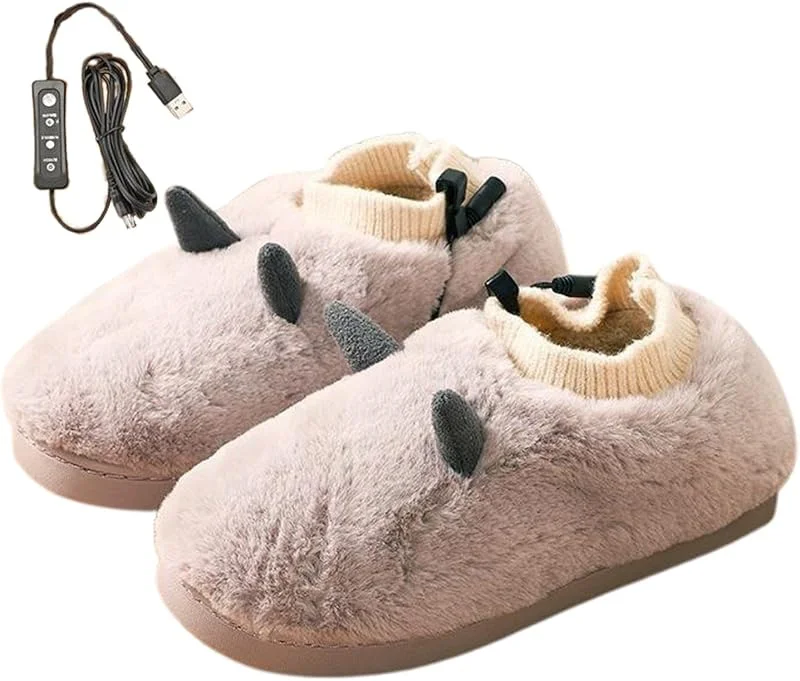 Pantofole riscaldate da donna, scaldapiedi elettriche, accoglienti pantofole in peluche, pantofole riscaldate con USB, per casa, viaggi, camera da letto — Abbigliamento riscaldato