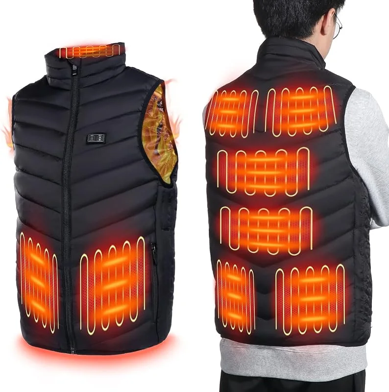 TsunNee Gilet riscaldato con 9 cuscinetti riscaldanti in fibra di carbonio, 3 livelli di temperatura regolabili, per uomo e donna, giacca riscaldata elettrica USB, lavabile, per moto, pesca, sci — Abbigliamento riscaldato
