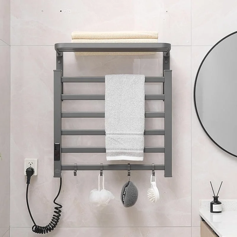 130W Scaldasalviette Elettrico con ripiano Superiore, Radiatore Scaldasalviette con 6 Barre, Parete Termoarredo Elettrico Bagno Controllo Tattile 35-60°C, Function Timer 1-9H, IPX4, 50x55cm — Riscaldamento