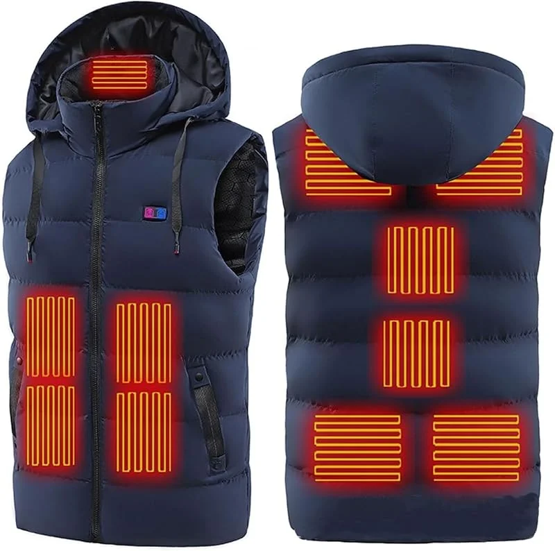 Gilet riscaldato, Giacca riscaldata, Cappuccio Staccabile, Gilet Elettrico for l'inverno all'aperto (Batteria Non Inclusa)(Bleu, M(50-55kg)) — Abbigliamento riscaldato