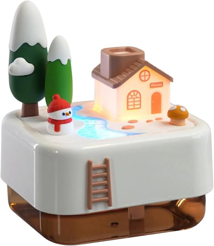 Umidificatore di Natale Luce Notturna a 7 Colori con Capanna Innevata