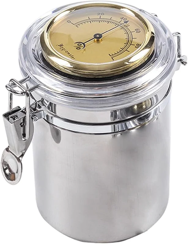 Barattolo per la conservazione del tabacco da pipa, Humidor per sigari in acciaio inossidabile con igrometro e umidificatore portatile ermetico con serratura